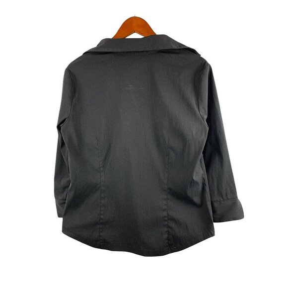 Fred David Womens Stretch Shirt M Black Button-Front Long Sleeve - Picture 2 of 5